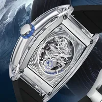 Montre mécanique automatique pour homme Mark Fairwhale, boîtier en acrylique 46 mm, bracelet en caoutchouc, étanche, lumineuse, classiques montagne et mer FW-6880