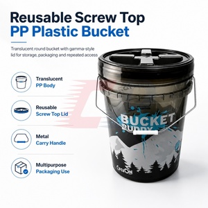 Seau en plastique translucide noir <span class=keywords><strong>pour</strong></span> le lavage automobile avec couvercle à visser et poignée de transport portable - Product Image 4