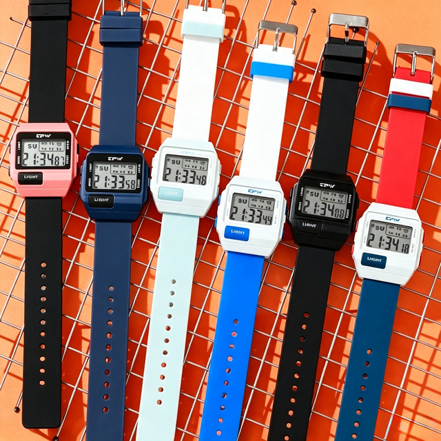 New Style Fashion Small square Multi Functional Sporty Electronic Watch Waterproof Silicone Strap Watch