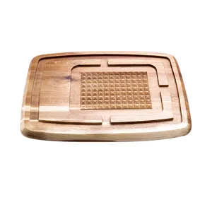 Tabla de cortar para tallar carne con picos Tabla de cortar de cocina de madera grande con ranura para jugo Bandeja para servir Bloque de carnicero de pavo