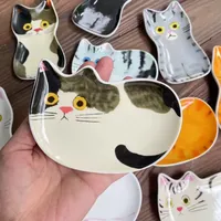 Plat à sauce pour animaux de compagnie mignons du Japon, plat à condiments en céramique créatif en forme de visage de chat mignon, petites assiettes, vaisselle, fournitures de cuisine à domicile