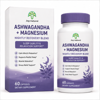 Kapsul Pemulihan Malam Ashwagandha Magnesium Label Pribadi OEM, Adaptogen Pereda Stres, Penyeimbang Kortisol, Menenangkan Pikiran, Tidur Nyenyak