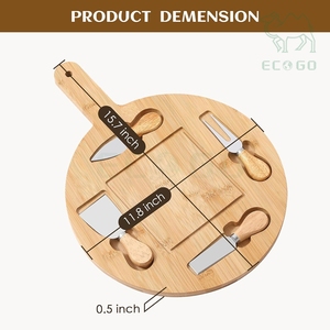 ถาดเสิร์ฟอาหารว่างทรงกลมไม้ไผ่ ชุดถาดเสิร์ฟขนมหวาน เค้ก ชีส บอร์ดชาร์คูเตอรีสุดหรู พร้อมหูจับ - Product Image 3