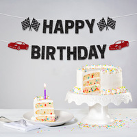 Bannière d'anniversaire Voiture de Course Noire et Rouge – Décorations Joyeux Anniversaire pour Fêtes et Célébrations