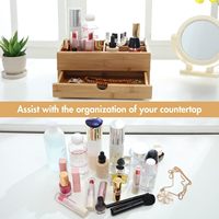 Organisateur de maquillage de luxe en bambou avec tiroir, boîte à cosmétiques bio avec séparateurs amovibles pour soins de la peau, rouge à lèvres, coffret cadeau