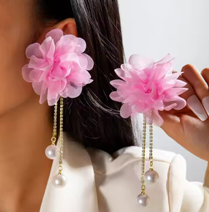 Boucles d'oreilles vintage en tissu perlé en forme de fleur, unisexe, haute qualité, plaqué or 14 carats, cadeau pour le marché de gros - Product Image 2