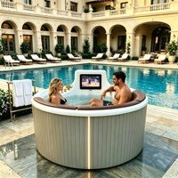 Bain à remous extérieur haut de gamme avec téléviseur intelligent, baignoire de massage ronde autoportante de 1,7 m pour villa de luxe et jardin
