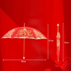 زفاف على الطراز الصيني الجديد مستقيم مقبض طويل خمر الدانتيل التطريز الزواج الأحمر مظلة الزفاف - Product Image 6