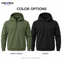 Vêtements en gros pour hommes, sweat à capuche vert olive à col montant et fermeture éclair quart, manches raglan, poches latérales, décontracté, logo personnalisé, OEM, prix bas