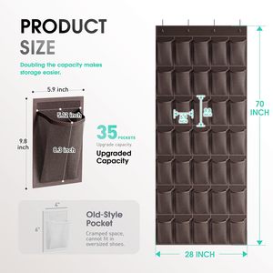 Over The Door <b>Shoe</b> Organizer 35 Pockets Breathable Mesh Hanging <b>Storage</b> For <b>Shoes</b> Behind Doors On Walls Coffee Color - Product Image 3