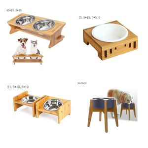 Comedero Elevado de Bambú para Mascotas, Comedero Doble de Madera para Perros y Gatos, 43x15.5x13 cm - Product Image 1