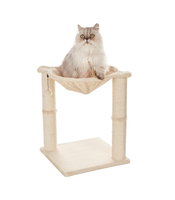 Tour d'activités pour chat en bois, multi-niveaux, avec hamac, griffoir, montage facile, balle interactive suspendue en peluche, griffoir en sisal durable