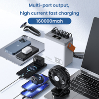 Batterie externe haute capacité 100W+22.5W avec lampe LED, 160000 mAh, charge rapide, chargeur portable pour ordinateur portable avec éclairage LED