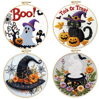 Kreuzstich Halloween Cartoon Stickerei-Set, Simulierte Feiertagsdekoration Faden-Stickerei