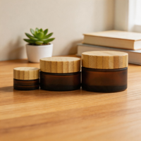 Tarro de Vidrio con Tapa de Bambú, Hermético, Elegante, Natural, para Baño, Dormitorio, Tocador, Tarro Cosmético