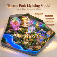 Maquette d'architecture de grand hôtel de parc à thème avec Grande Roue, Montagnes Russes, Lumières Colorées, Bâtiments Thématiques, Routes et Zone Aquatique