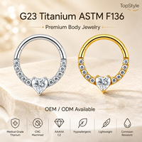 Anneau articulé en titane de qualité médicale fiable avec zircon cubique, double usage pour piercing de nez et de cartilage d'oreille