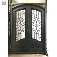 Grossiste vente promotionnelle Porte française d'entrée extérieure Porte française d'entrée de sécurité en fer forgé Porte française d'entrée en fer forgé