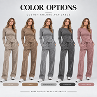 Ensemble deux pièces pour femme, t-shirt à manches longues et pantalon, coupe classique ajustée, en coton délavé à l'acide, effet vieilli vintage, personnalisé par le fabricant