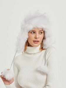 Chapeau en fausse fourrure blanche pour femme, chaleur hivernale, chapeau à pompon en fourrure de renard avec oreilles rabattables, couvre-chef d'extérieur - Product Image 6