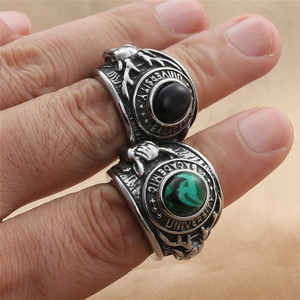 European Style Men's Punk <b>Ring</b> Silver Black Stone Bezel Setting Retro Gift Jewelry Spike Geometric Design - Product Image 3