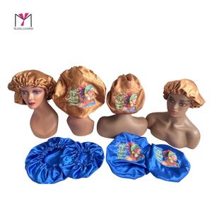 Leaf & Kachi Satin <b>Bonnet</b> Blue And Brown Character Print For Women 54-56cm Head Circumference Fashion Style - Product Image 2
