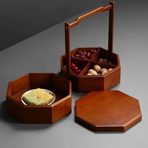 Boîte cadeau en bambou pour gâteaux de lune, panier en bois fait main double couche couleur noyer pour l'emballage du Festival de la Mi-Automne - Product Image 4
