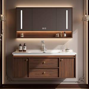 Mueble de Baño Moderno de Lujo Francés con Acabado Lacado, Lavabo de Cerámica de una Pieza, Espejo Inteligente Colgante de Pared, Gabinete de Madera Sólida - Product Image 4