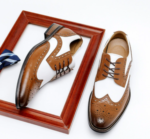 Chaussures habillées en cuir véritable pour hommes, style britannique, grandes tailles, colorées, brogues sculptées, pour mariage et occasions formelles - Product Image 3