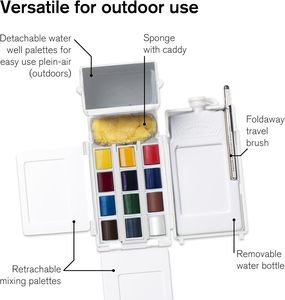 Set de Pintura de Acuarela Bview Art Winsor & Newton Cotman, Set de Bolsillo con 12 Medios Tubos, Pincel, Esponja, Botella de 2ml y Papel - Product Image 5