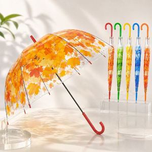 Parapluie transparent en EVA avec logo personnalisé, manche long, ouverture semi-automatique, imprimé feuille d'érable, 23 pouces, imperméable, équipement de pluie, vente en gros - Product Image 1