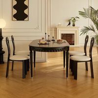 Ensemble de table à manger française avec 4 chaises, meubles de salle à manger, table à manger ovale en bois massif en chêne, style vintage