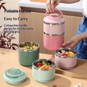 Office Workers & Outdoor Use Portable 304 Stainless Steel <b>Large</b> Capacity Multi-Layer Insulated Lunch <b>Box</b> With Handle - Product Image 2