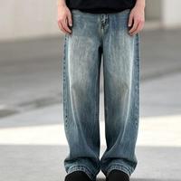 Jeans baggy noirs pour homme, taille mi-haute, style hip-hop, en denim.