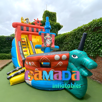 Castillo Inflable con Tobogán de Barco Pirata de PVC, Combo de Juegos Inflables para Exteriores Unisex con Tobogán Grande