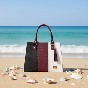 Bolso Casual para Mujer Fana Irma, Color Vino, Negro y Blanco, Marco Geométrico, PU, Gran Capacidad, para Playa - Product Image 2
