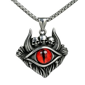 Yunnique-collar con colgante de acero y titanio para hombre, diseño de calavera con ojo del diablo, piedra de resina roja, forma geométrica, joyería de moda - Product Image 5