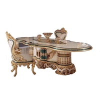 Ensemble de table et de chaises de salle à manger de luxe européenne rectangulaire en bois massif avec feuille d'or noble française pour meubles de villa