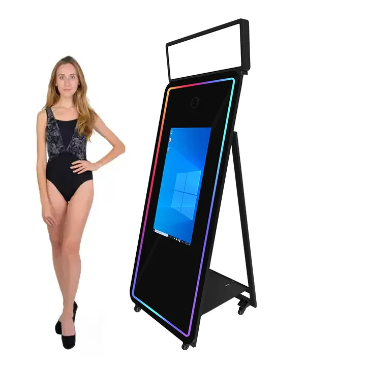 Draagbare Selfie Magische Spiegel Fotocabine Voor Bruiloft Evenementen Touchscreen Led Frame Compatibel Met Camera Ipad Met Flightcase