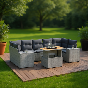 Ensemble de canapés de jardin gris 6 places en rotin, mobilier d'extérieur résistant aux intempéries, design contemporain - Product Image 2