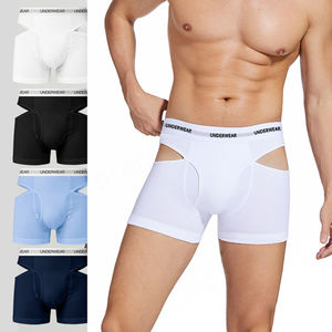 Calzoncillos bóxer largos de tiro medio de estilo europeo suave de lujo de alta calidad para hombres tela de punto cómoda transpirable Color liso - Product Image 1