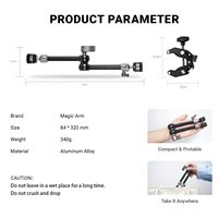 Bras articulé durable en alliage d'aluminium avec vis de 1/4 pouce, pince à friction flexible, rotation à 360 degrés pour appareil photo et éclairage LED