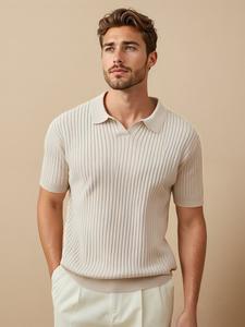 폴로 셔츠 얇은 턴다운 칼라 다용도 니트 솔리드 컬러 라이트 성숙한 통근 짧은 필링 방지 여름 기본 남성 - Product Image 6