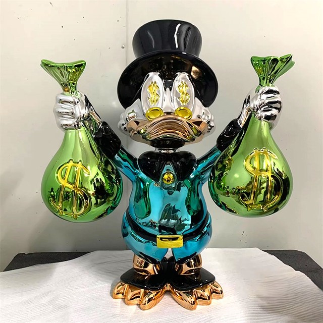 Hot Selling Factory Custom Resin Colorful Duck Sculpture Art Duck Sculptures Electroplated Resin Duck Statue Sculpture