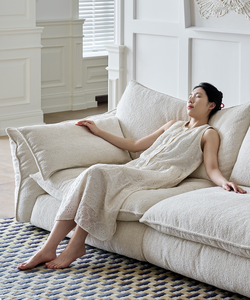 Elegant Cream <strong>White</strong> Cloud Sofa | Minimalist Modern Square Chenille Sofa Set for Villa Apartment &amp; Home - Product Image 5