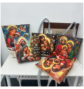 Bolso de lona de gran capacidad para mujer, moda europea americana, nuevo diseño de Jesús María, cierre de cremallera, bolso de compras de tela de lino - Product Image 3