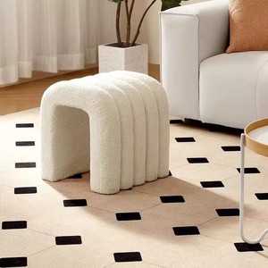 French Style Makeup Stool White Artificial Board Floor Mount Dressing Table Home Use Light Luxury Shoe Changing Bench - Product Image 1