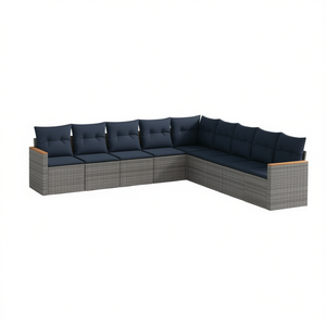 Conjunto de Sofá de Jardín de Ratán Sintético Gris con Cojines, 9 Piezas, Muebles de Exterior de Diseño Contemporáneo - Product Image 1
