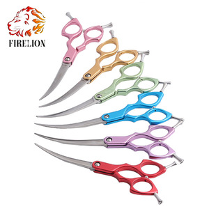 Forbici per <span class=keywords><strong>Toelettatura</strong></span> <span class=keywords><strong>Animali</strong></span> Domestici in Acciaio Giapponese 440C, Manico Multicolore, Forbici Curve per Cani con Manico in Alluminio - Product Image 2