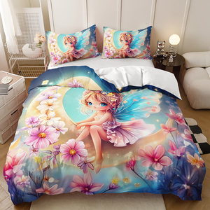 Ensemble de literie <span class=keywords><strong>pour</strong></span> filles, princesse, dessin animé, fleur, fée, sirène, impression numérique 3D, 100% polyester, 300 fils, housse de <span class=keywords><strong>couette</strong></span> - Product Image 5